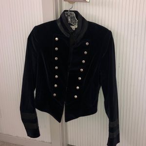 Alice & Olivia Navy Velvet jacket w leather detail